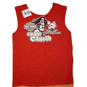 Harley-Davidson Grand Cayman Motorcycle Muscle Shirt Raw Edges Red Size Sm/Med